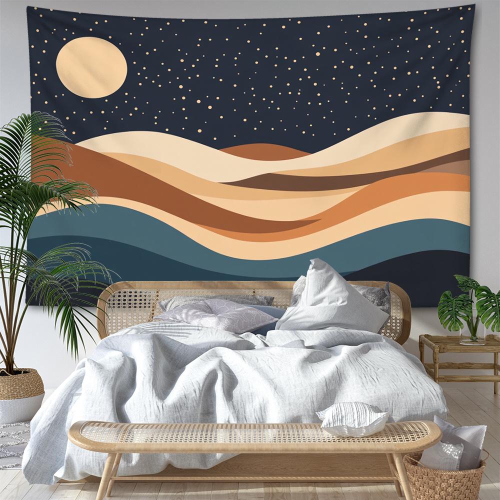 1pc Retro Night Sky Wave Print Tapestry - Create a Cozy Exotic Atmosphere, Bohemian Home Decor for Living Room or Bedroom, Holiday Gift with Installat
