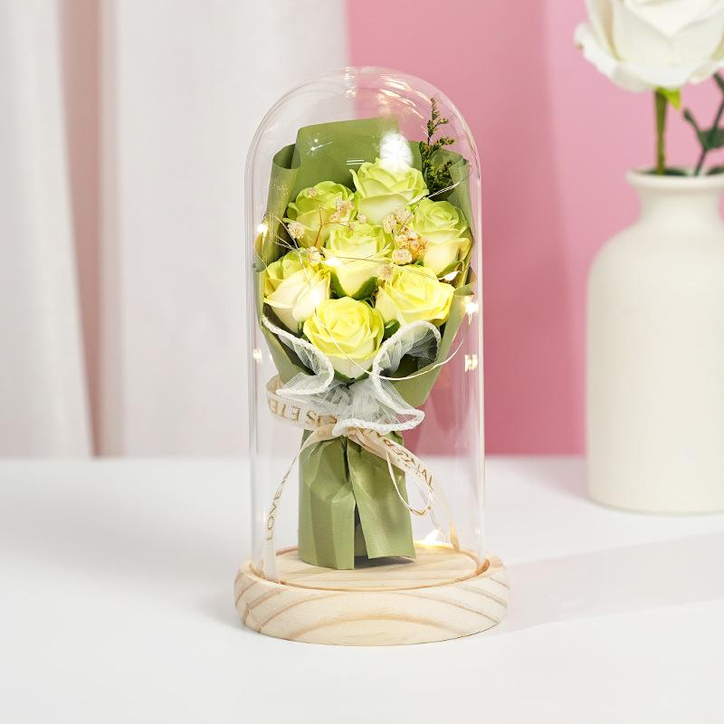 New Rose Lantern Glass Cover Immortal Bouquet Gypsy Dried Flowers Carnations Teachers' Day Qixi Festival Valentine's Day Gift