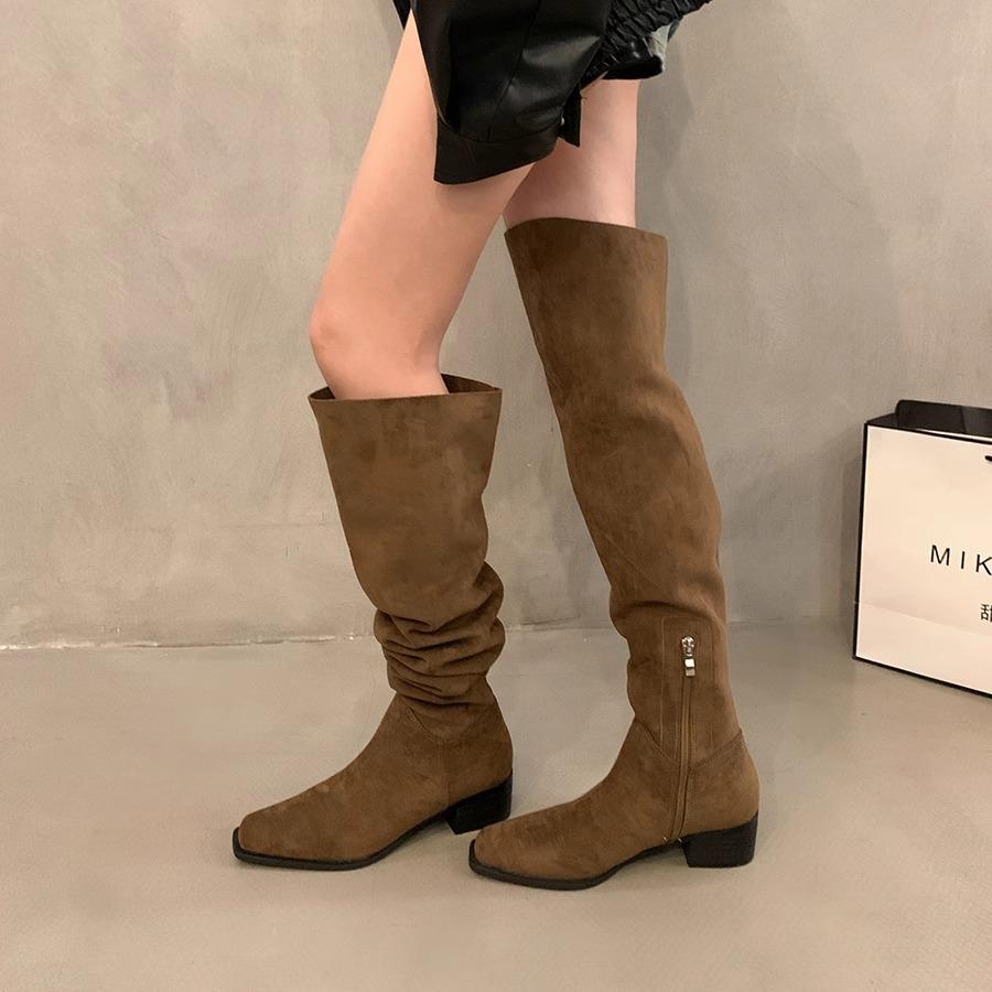 Wear more than one boot! Thick-heeled over-the-knee boots women's shoes velvet boots 2025 new spring and autumn piled knight Martin boots