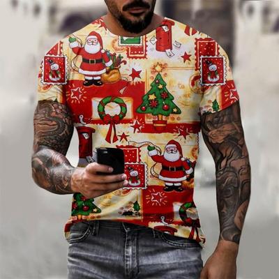 Świąteczny T-shirt modny wszechstronny top unisex europejski Święty Mikołaj nadruk 3D męski T-shirt okrągły dekolt krótki rękaw casualowy top