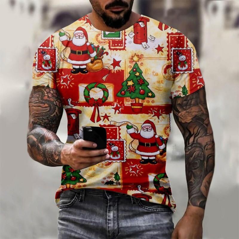 Christmas T-shirt Fashion Versatile Top Unisex European Santa Claus 3D Printed Men's T-shirt Round Neck Short Sleeved Casual Top