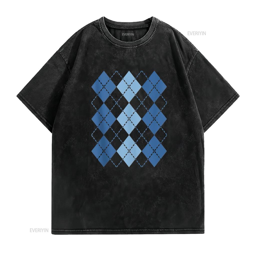 Mens Preppy Plaid Argyle Stylish Fun Faux Sweater Design T Shirt White 3X Large vintage Washed Unisex Casual streetwear homme