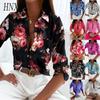 Women's Fashion Casual Solid Color Print Long Sleeve POLO Neck Blouses & Shirts