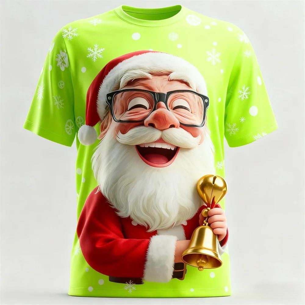 Fun Santa Claus 3D Print Sporty Men T-shirt Casual Loose Street Christmas Party Harajuku Cartoon Cute Short-sleeve Clothing Top