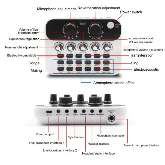 Live Sound Card Mic Echo Knob Funny Sound Effects Voice Changer External Live Broadcasting Singing Audio Mixer Board Studio Supplies