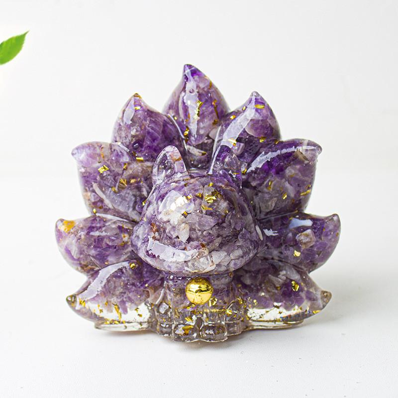 Mythical Creature Resin Crystal Nine Tailed Fox Ornament For Tabletop Decor Gift