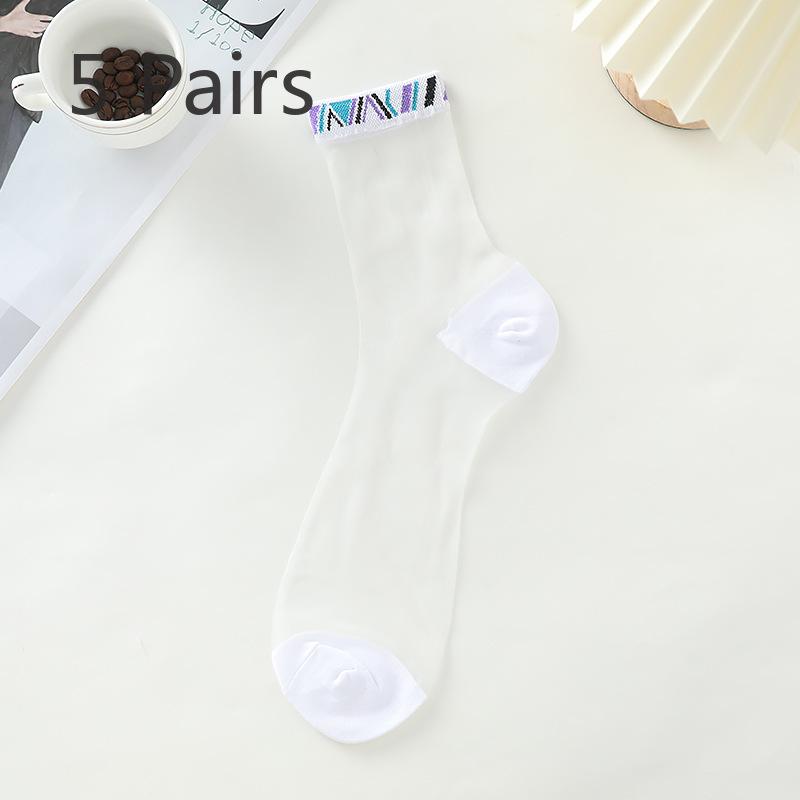 

5 пар мужских летних тонких носков-трубок из ледяного шелка, стеклянного шелка, нескользящих, устойчивых к зацепкам, из шелка, хрустального шелка, прозрачных 5 Pairs