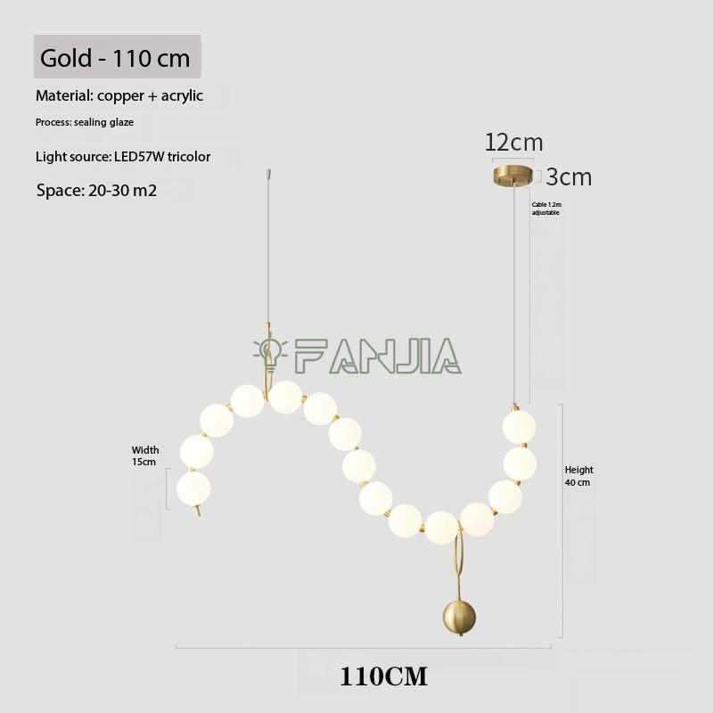 2024 Necklace Shape Pendent Chandelier Copper Bar Fashion Magic Bean Lamp Home Decor Stairs LED Suspended Hanging Light  Lustre