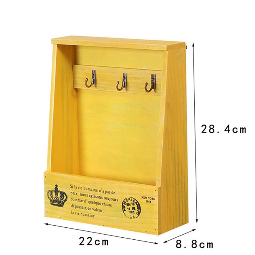 Retro Wall Mounted Storage Box Wooden Box Organizer Key Hanging Hooks Mail Box Storage Box Small Objects Shelf Hanging Basket