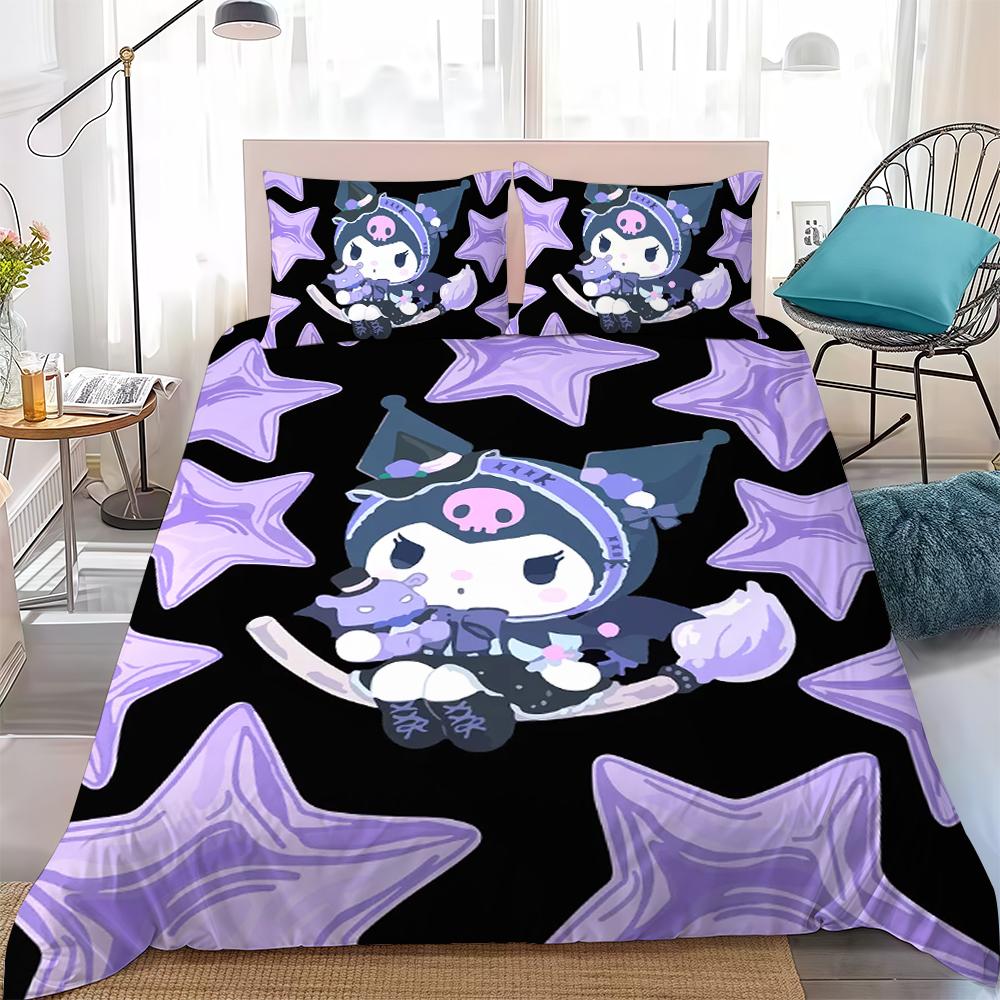 K-Kuromi Cute Duvet Cover Set Home Style Bedding Soft Laundry Cotton Bed 3 Piece Set Student Dormitory Gift