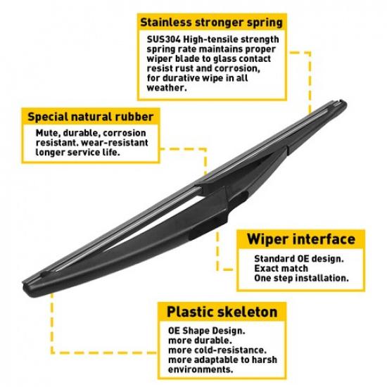 For 2012- Fiat 500 Rear Wiper Windshield Arm + Blade Kit Assembly 68079870AA