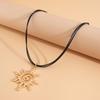Stylish Metal Coil Sunflower Pendant Necklace Leather Necklace Goth Jewelry For Women