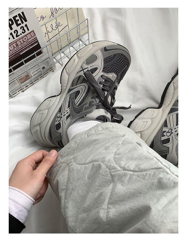 Graue Fleecegefütterte Lässige Jugend-Dad-Sneaker mit dicker Sohle und Höhenerhöhung