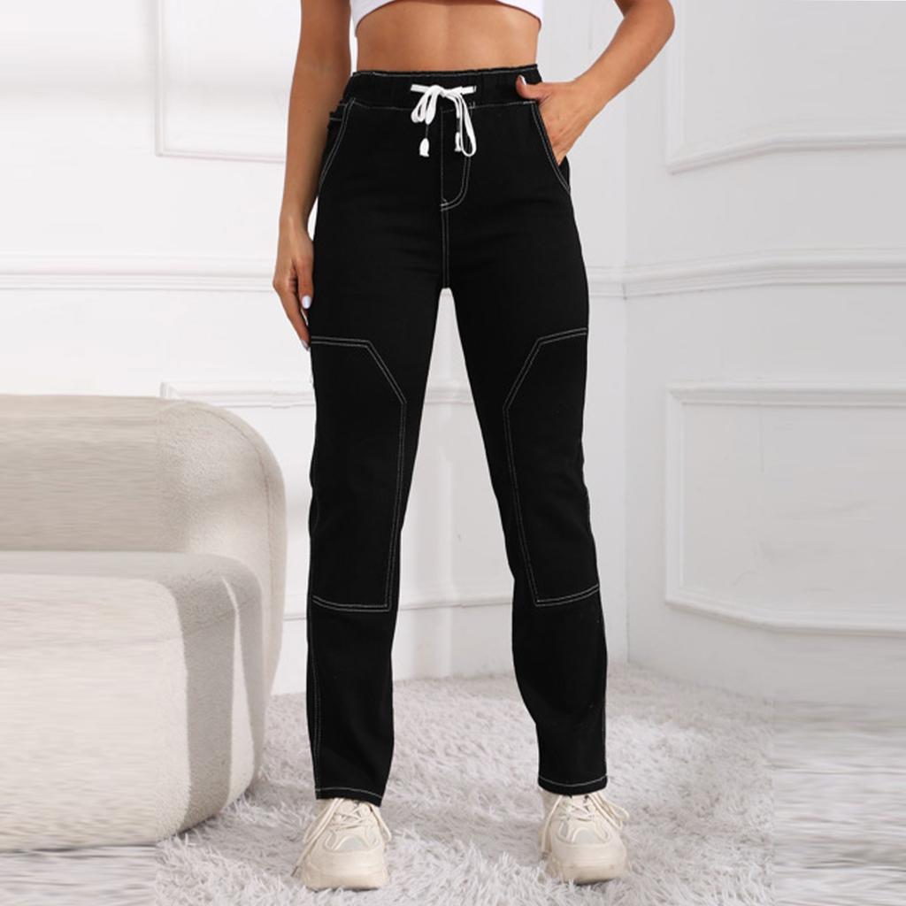 Dívčí móda Vysoký pas Elastická Elastická šňůrka v pase Nové módní rovné džíny