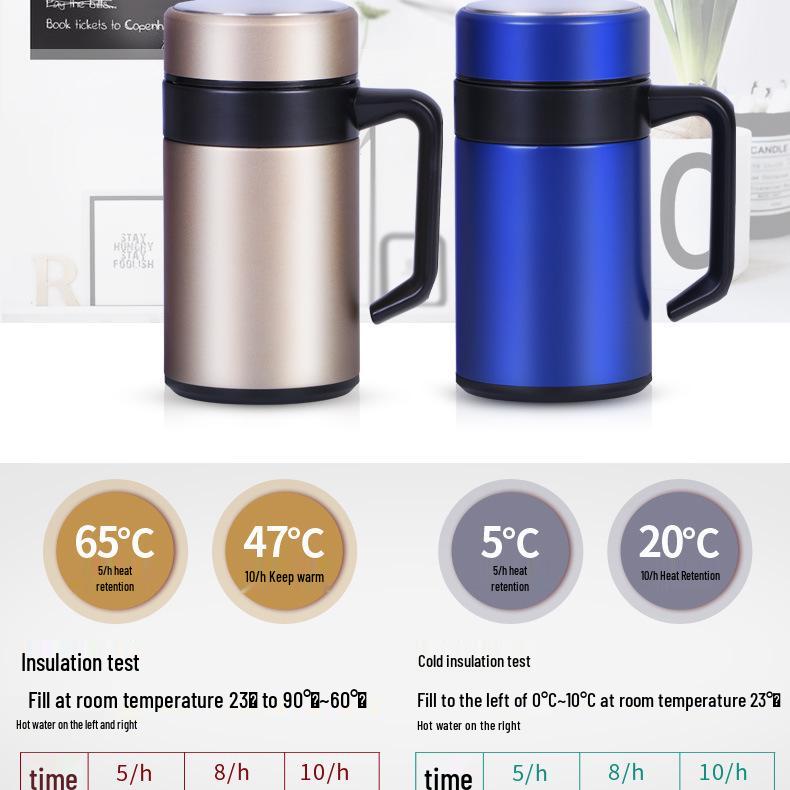 Insulated Stainless Steel Water Bottle with Handle & Tea Infuser - Large Capacity for Office Use