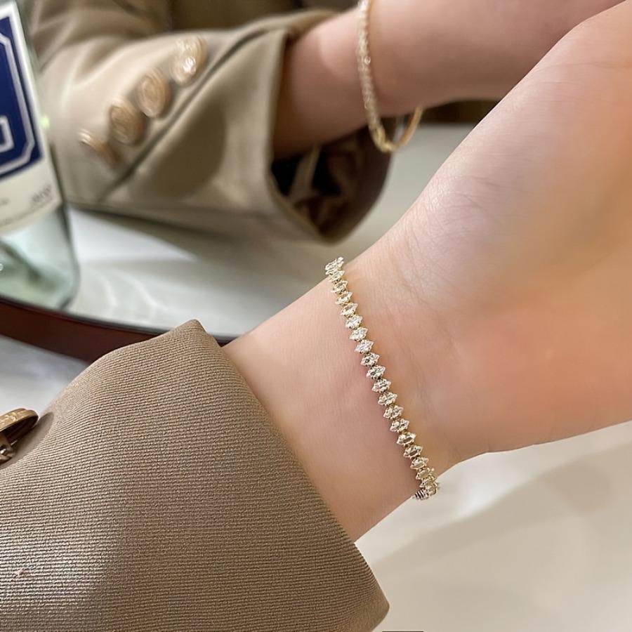 Elegant Tennis Bracelet Featuring Roman Geometric Design with Zirconia Stones, Perfect for Women. A Trendy Goth Accessory, Fully Adorned with Marquise