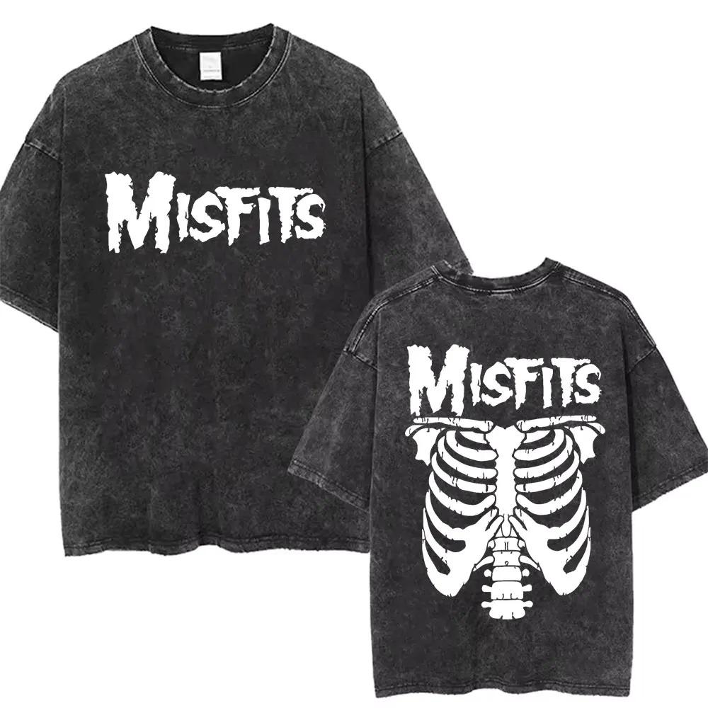 2026 Maglietta Vintage Lavata Hardcore Punk Misfits Grafica Scheletro Horror Magliette Oversize Casual Moda Uomo Donna