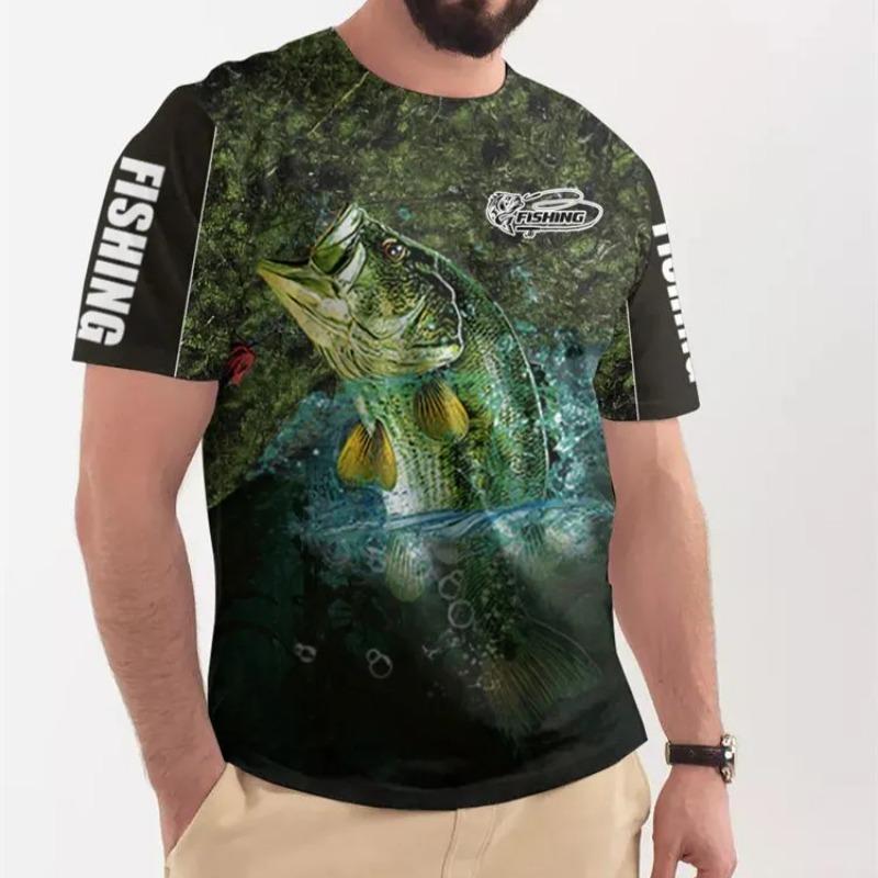 Summer Men's Fishing T-Shirts Short Sleeve 3d Fish Print Street T-Shirts Hip Hop Big Size Man Tees Loose Casual O-Neck Tops
