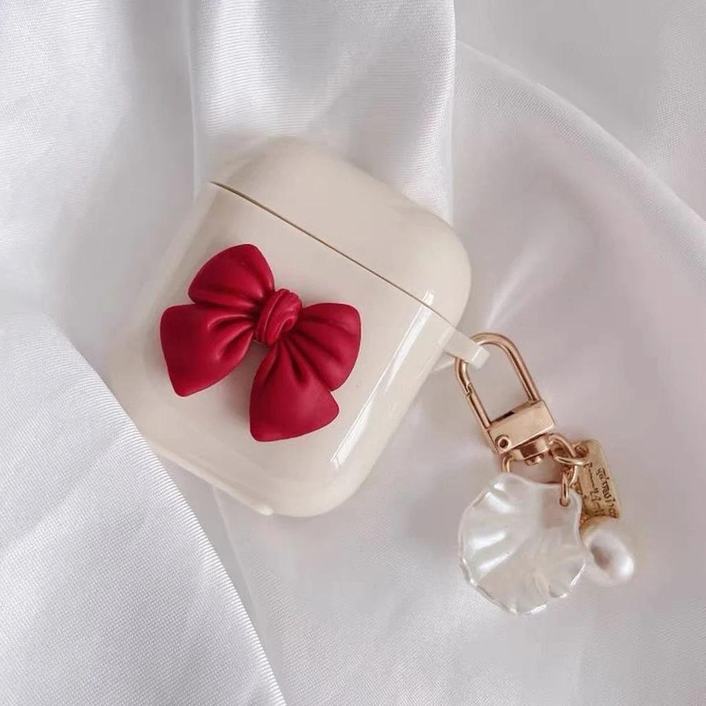Various Cute Bear Heart-shaped  Bow tie Beige Case For Airpods 4 Earphone Case For AirPods Pro 2nd 3 1 2 Earphone Charging Box Keychain Lanyard