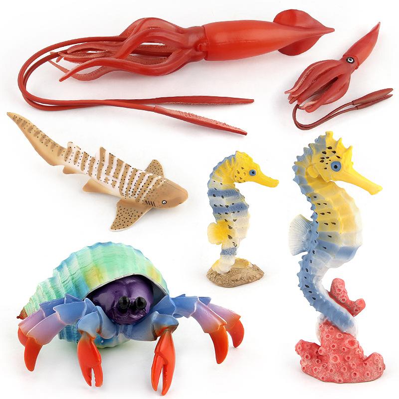 Color Version Of Simulation Animal Marine Life Animal Model Toy Squid Hermit Crab Seahorse Zebra Shark Model