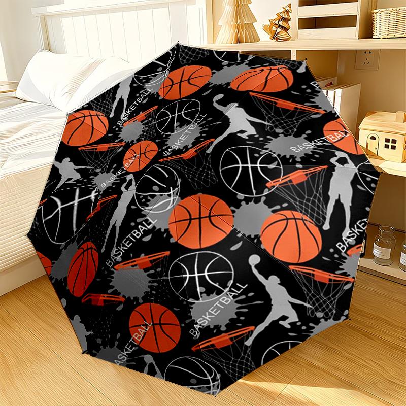 Basketball Pattern Background Umbrella 8-Frame for Travel, Camping, Casual Lightweight Portable Umbrella, Essential for Every Family Holidays Gift