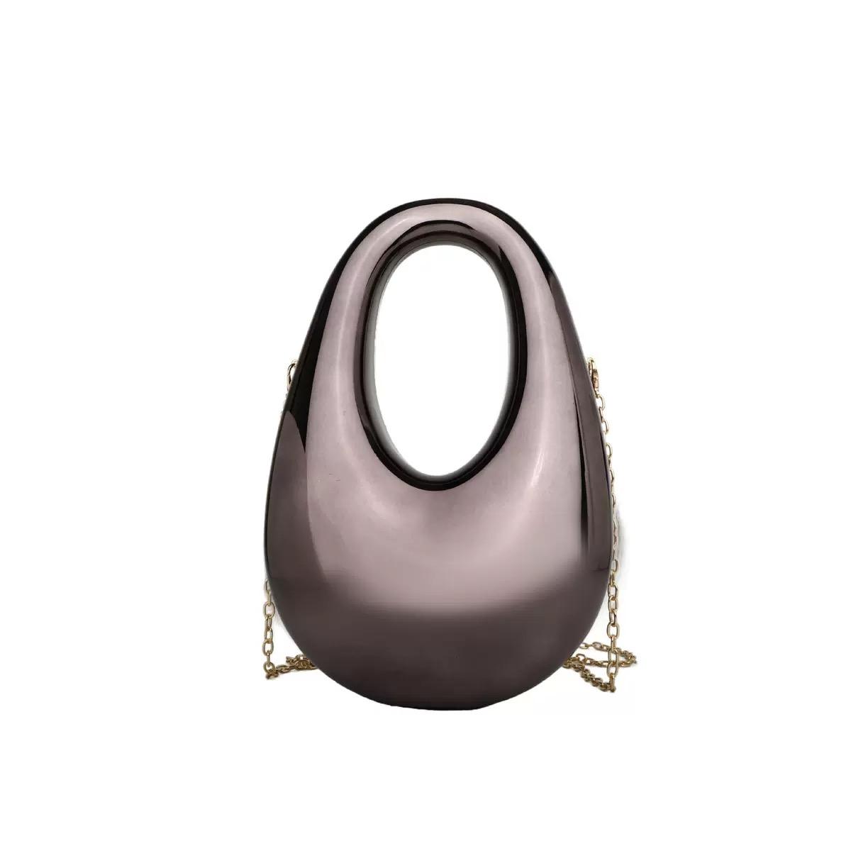 Cross-Border Hand-Held Candy-Colored Oval Hard-Shelled Egg Shape Single Shoulder Bag For Banquets Chain Bag Hand-Held Slant Cros чёрный
