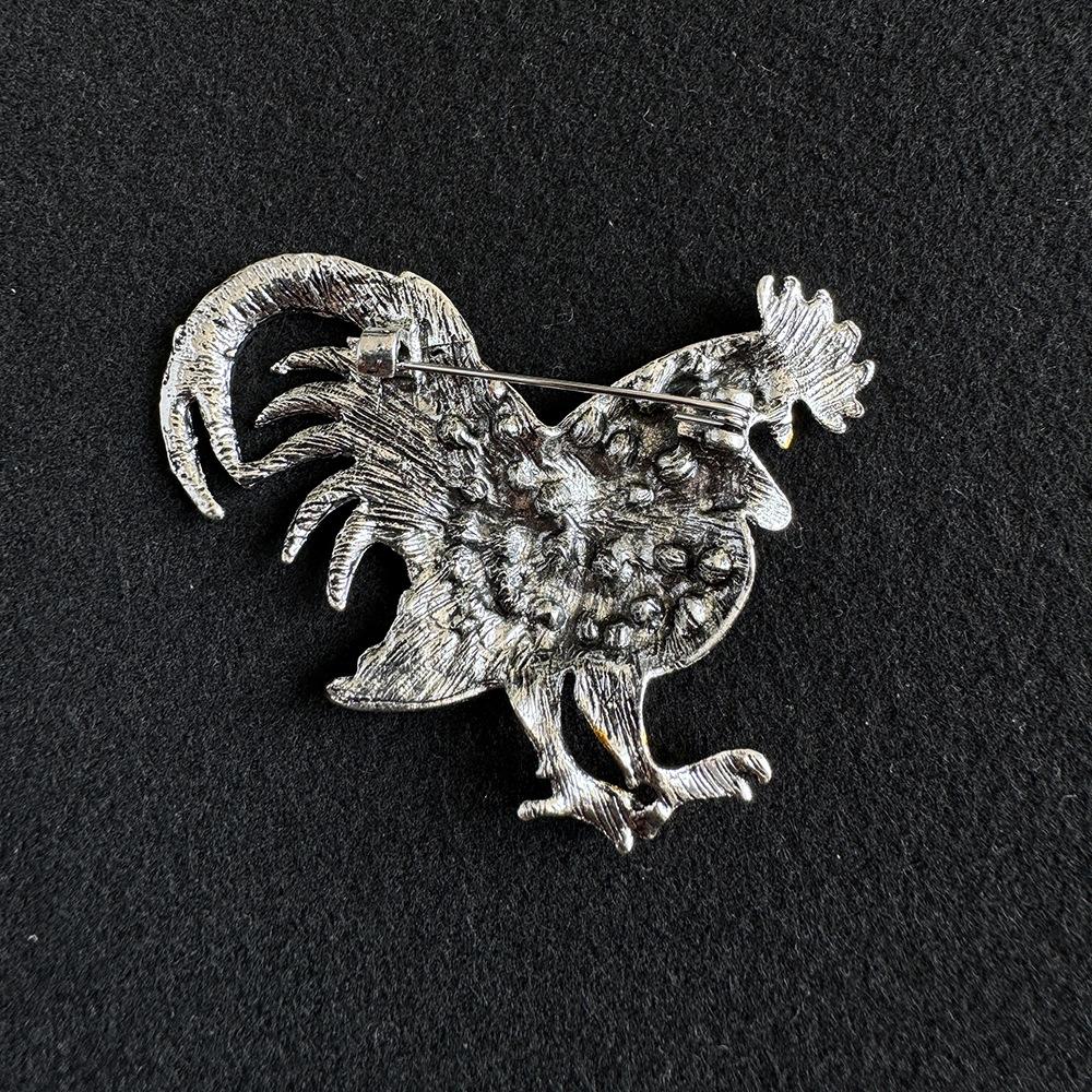 Vintage Rooster Enamel Brooch Pins for Man Unisex Inlaid Rhinestone Animal Corsages Pins Jewelry Accessories