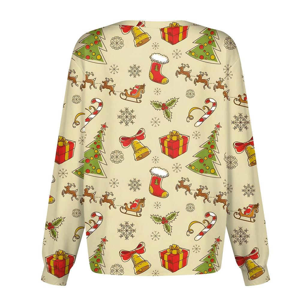 Women's Casual Fashion Long Sleeve Standing Lapel Single Breasted Christmas Printed Protective Jacket Top