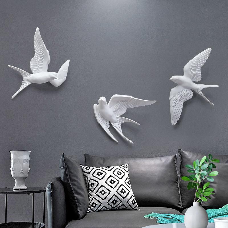 European White Three-dimensional Bird Wall Decoration Living Room Swallow Wall Hanging Abstract Animal Ornaments Home Decoration