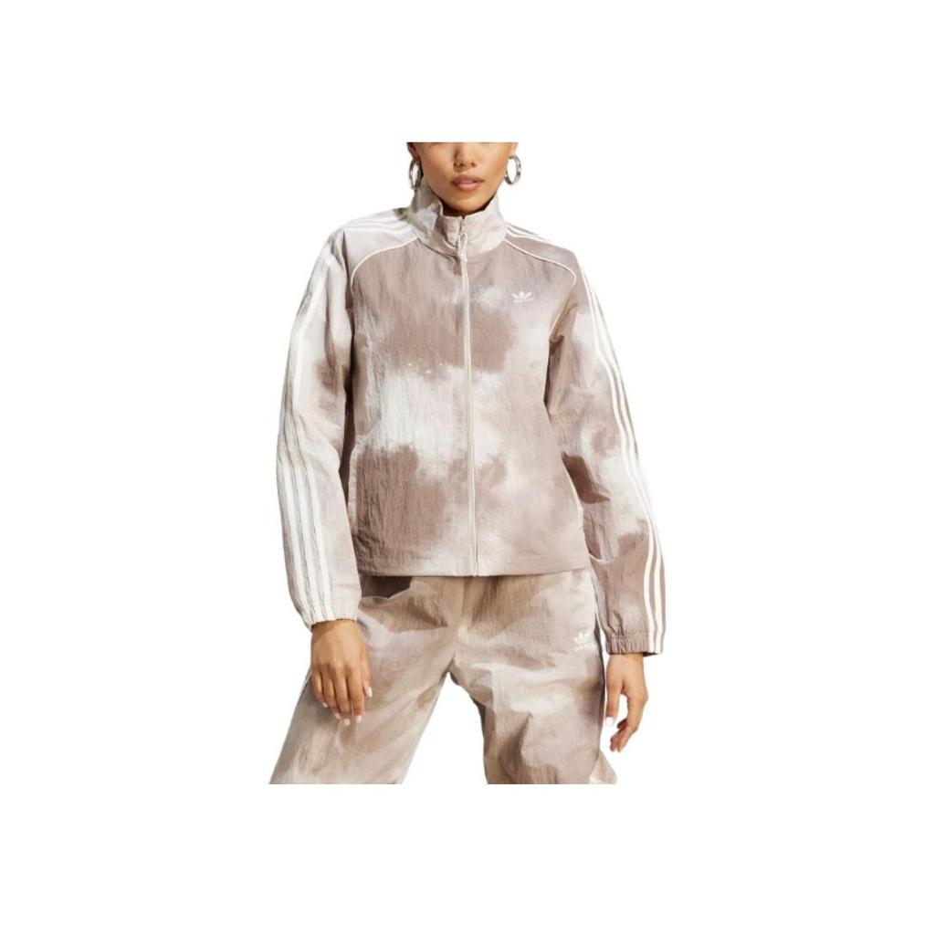 Adidas Originals Zip Vintage Sports Stand Collar Fitted Long Sleeve Jacket Women Jacket Yellow-Brown II5655