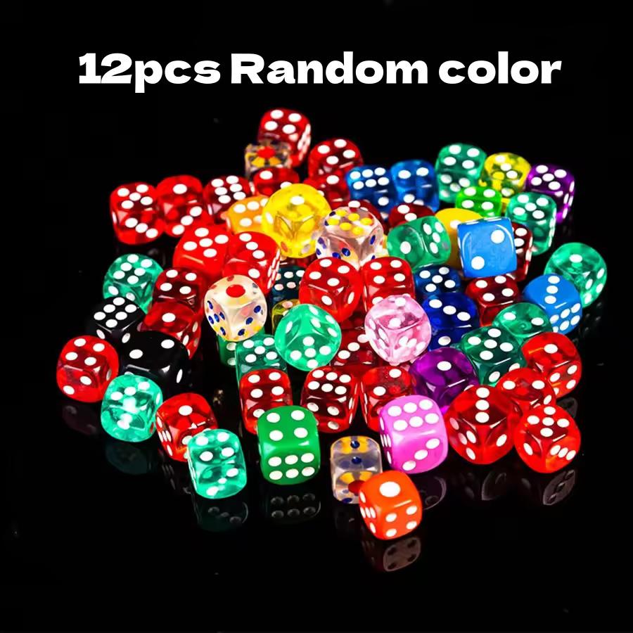 12/20/30/40/50Pcs 14Mm Acrylic Colored Transparent Dice Game Bulk Dices 6 Sided Dice For Classroom Teaching Board Game Playing
