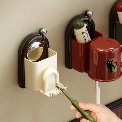 Wall-mounted Toothbrush and Mouthwash CupPerforation-free Washbasin Organizing Rack, Electric Toothbrush Storage Rack