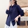 New spring and autumn pure cotton double-layer cotton yarn long-sleeved shirt women's loose and thin temperament casual literary and retro style shirt