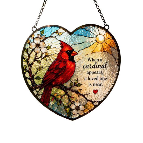 

Red Bird Memorial Suncatcher Stained Glass Style Bird on Branch Window Hanging Decor Gift for Loss of Loved B