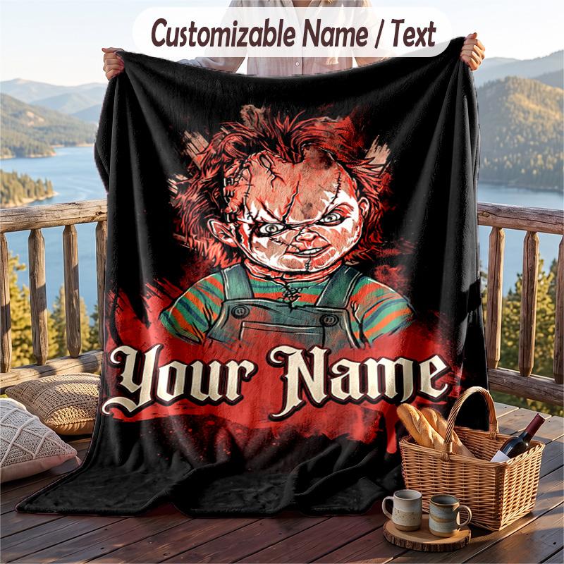 Custom Text Flannel Throw Blanket, Lightweight Cozy Bed Sofa BlanketChild's Play Chucky Tiffany