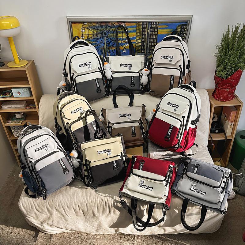 Lulu Japanese Casual Backpack Set: Large Capacity Schoolbag for College, Junior High Students, and Men & Women's Portable Use.