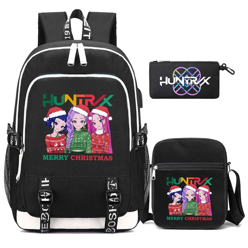 3Pcs/set Anime Kpop Demon Hunters Printed Backpack with Shoulder Bag Pencil Case for Teenager Girl Boy Bookbag Large Capacity Waterproof Travel Bag