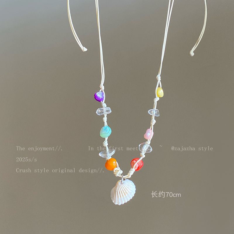 

Керамический кулон в виде раковины на вощеном шнурке, ожерелье, стиль океанского отдыха, цепочка на ключицу, модный темперамент, высококачественная бижутерия для женщин