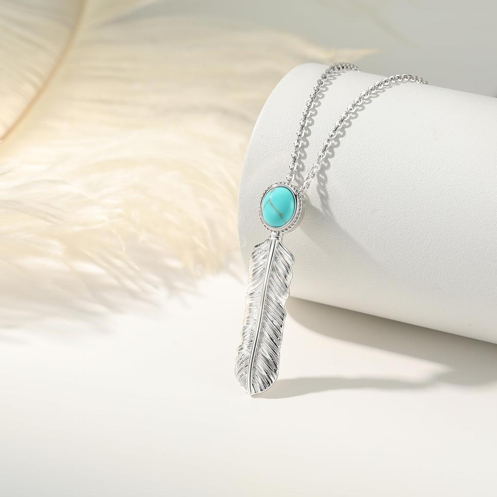 FANCIME Feather Turquoise Necklace in S925 Hawaiian Good Luck Perfect for White and Gift Wrapping Included Women's Silver, Jewelry, Charm, Day,