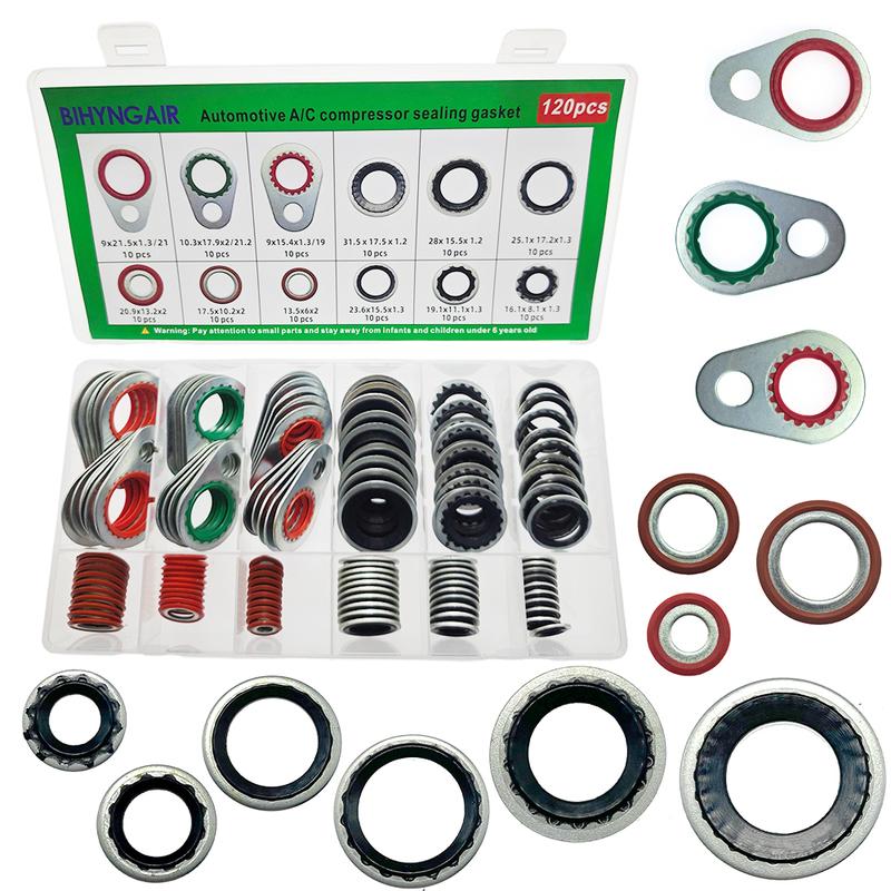 120 pieces air conditioning regulating system compressor gasket seals, automotive air conditioning compressor port sealing kit 120pcs