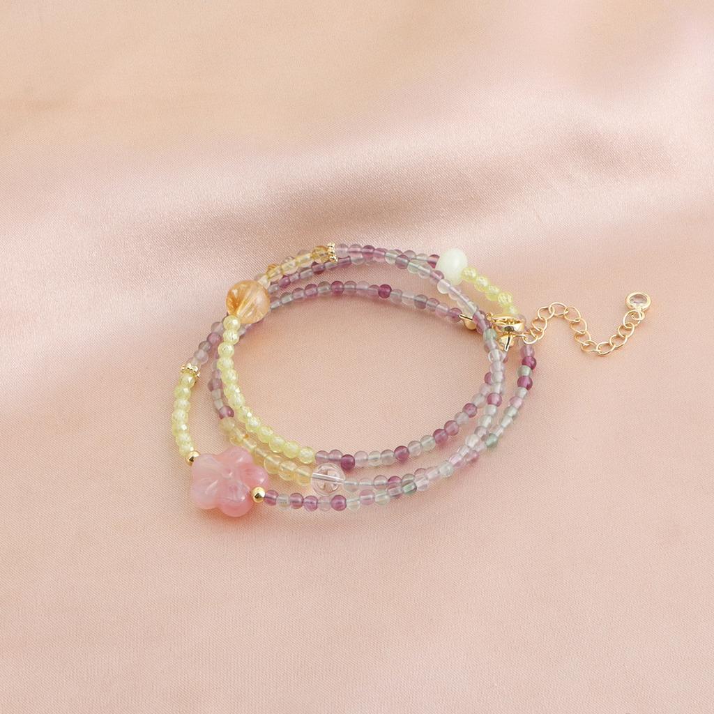 Color fluorite chalcedony crystal three-circle beaded bracelet necklace bracelet two-in-one dopamine