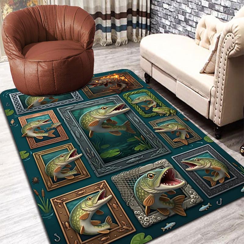 Fish Frame Collage Pattern Rug Floor Mat for Living Room or Bedroom Soft and Comfortable Carpet a Gift for Birthday and Holiday.