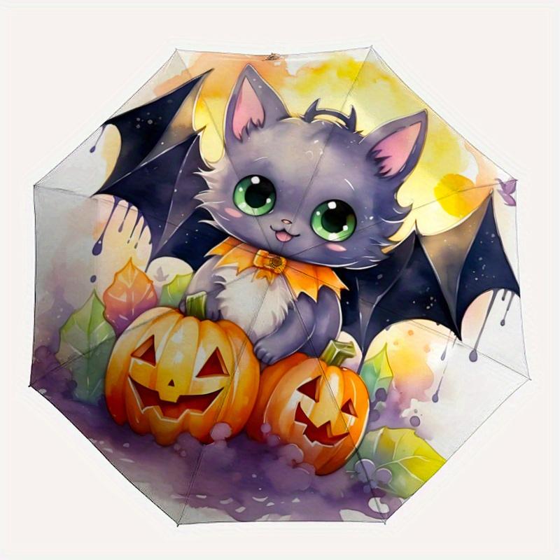 1pc Lovely Halloween Bat Pattern Beautiful Looking Automatic Folding Umbrella, 3 Folding, 8 Pole Frame Design, Durable and Suitable for Travel an
