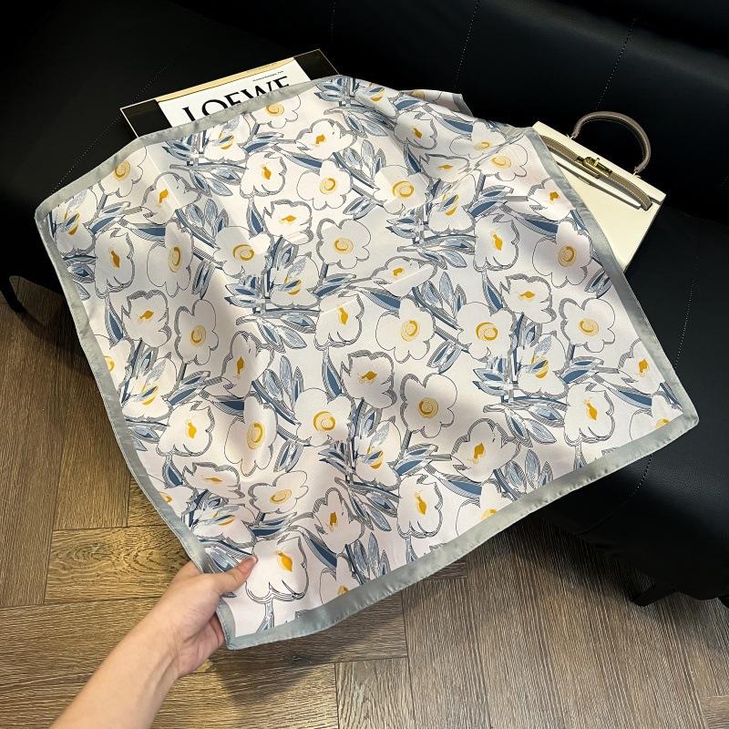 Silk scarf women's spring and autumn decoration versatile ins simple style striped square scarf streamer simulation silk fashion scarf scarf scarf