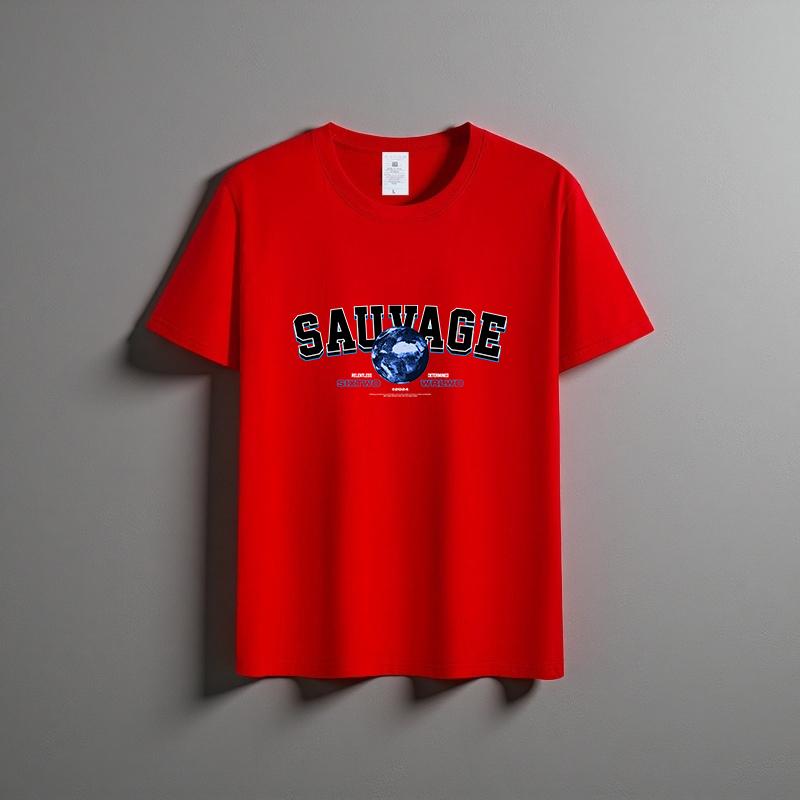 Summer New Unisex Versatile Pure Cotton T-shirt Fashionable Casual Round Neck Top Breathable Loose Fit Print Short Sleeved Shirt