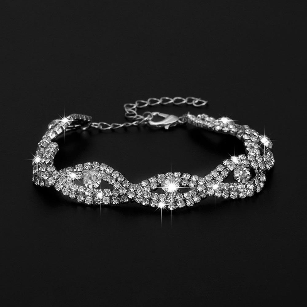 Three-Piece Rhinestone Zircon Bridal Jewelry Set: Tear Drop Necklace, Earrings & Bracelet