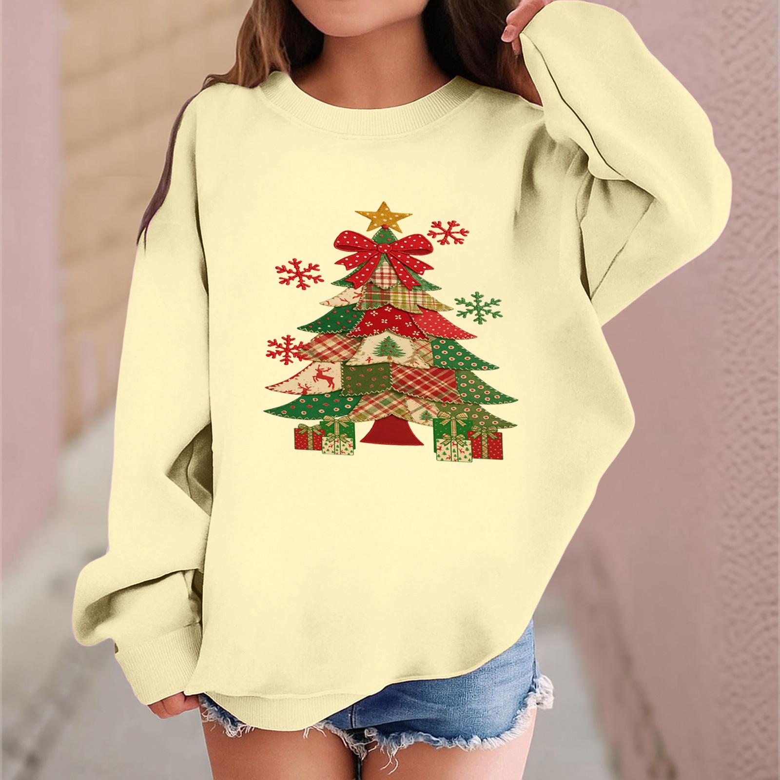 

Детский модный повседневный пуловер с длинными рукавами и свободного кроя с рождественским принтом 100 бежевый