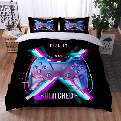 Conjunto de capa de edredom para jogos Gamer Gamepad Conjunto de cama, capa de edredom para videogame Neon Gamepad Geometria Tijolo Design de parede Capa de edredom