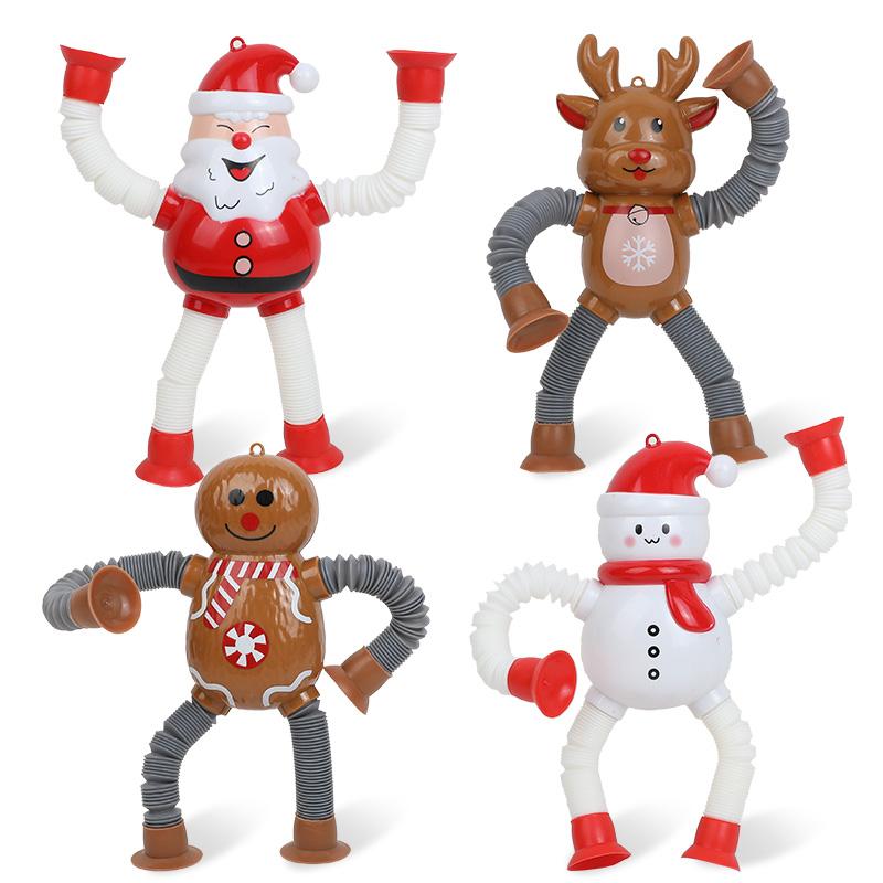 

4Pcs Flexible Christmas Hanging Ornaments Set Santa Claus Elk Extendable Suction Cup Toy New Year Kids Gift Home Decoration