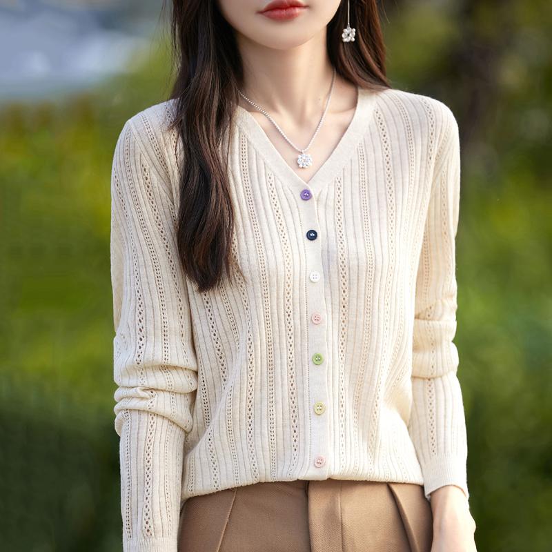 Women's Cashmere Cardigan Qinghe Cashmere 50% Wool 50% Silk Women's Autumn and Winter Cashmere Cardigan Soft and Warm